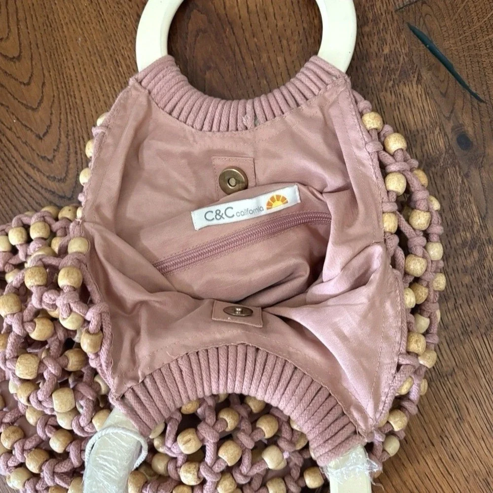 NWT C&C California‎ Macrame Purse Beaded Wooden Handle Boho Retro Bag